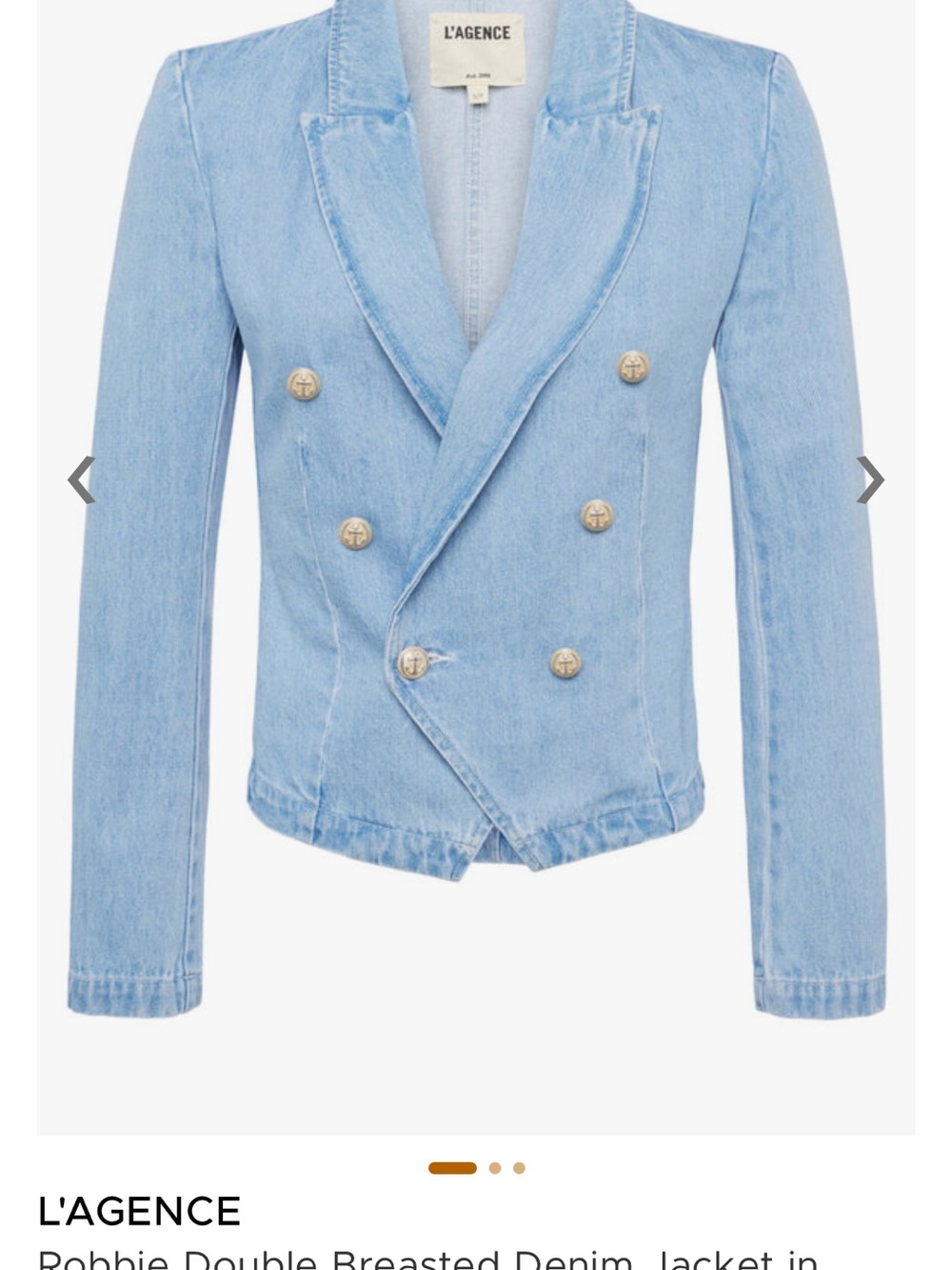 L'AGENCE Women’s Light Blue Double-Breasted Denim Jacket size XL
